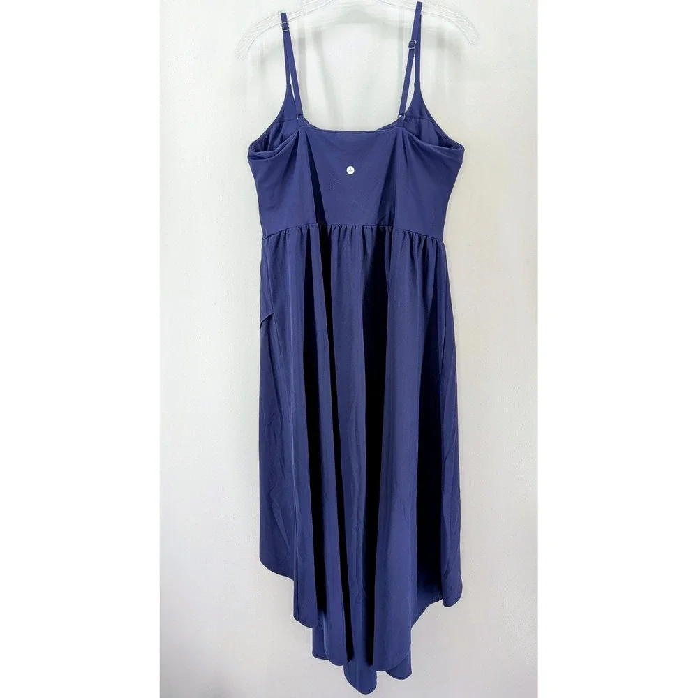 Halara Breezeful Asymmetric Crossover Hem Flowy Midi Quick Dry Casual Large Navy - Picture 2 of 5